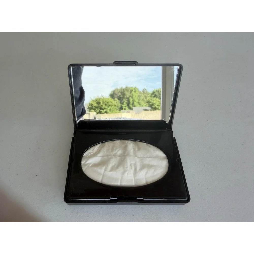 Vtg Japanese Black Lacquer Style Floral Compact w/Mirror Tissue Holder